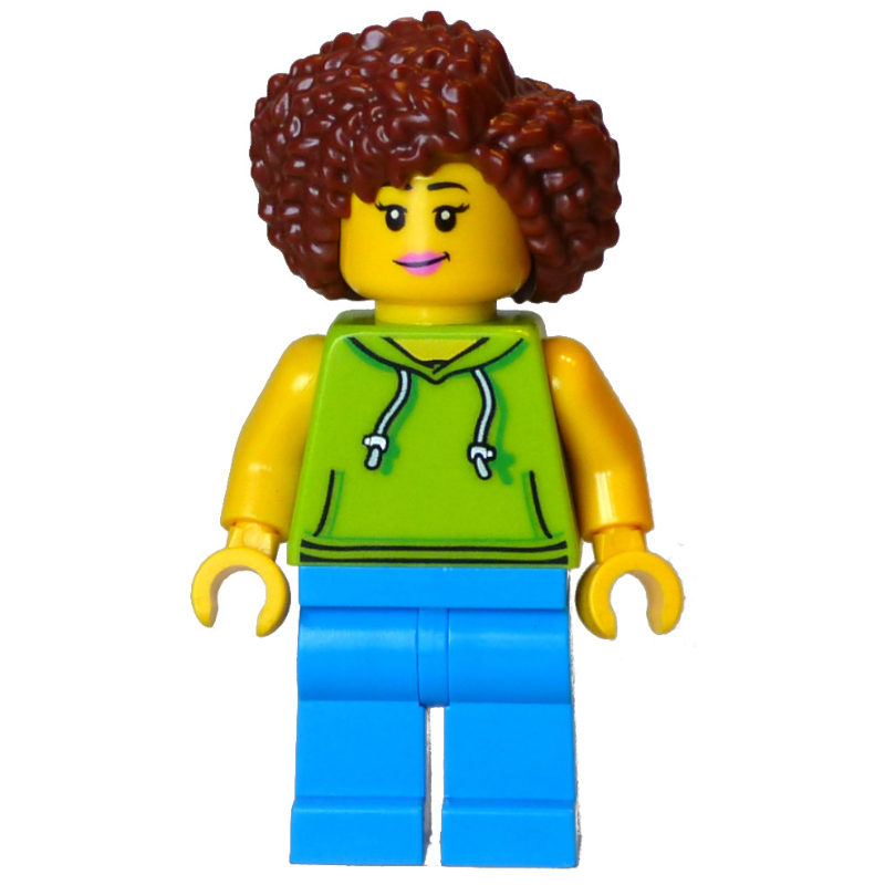 Torse de vert citron, jambes azur foncé, cheveux brun rougeâtre (Lime Torso, Dark Azure Legs, Reddish Brown Hair)