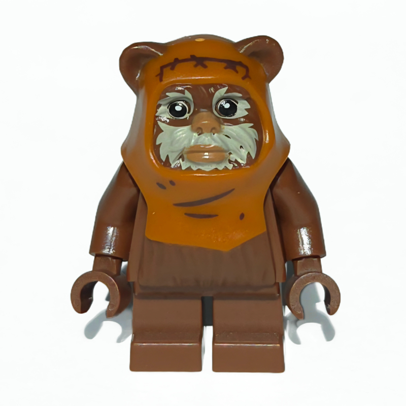 Guichet, ewok moulé, capuche orange foncé, visage beige, lignes sur la capuche (Wicket, Molded Ewok, Dark Orange Hood, Tan Face, Lines on Hood)