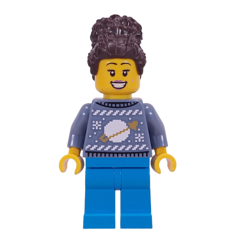 Pull bleu sable, jambes azur foncé, cheveux brun foncé (Sand Blue Sweater, Dark Azure Legs, Dark Brown Hair)