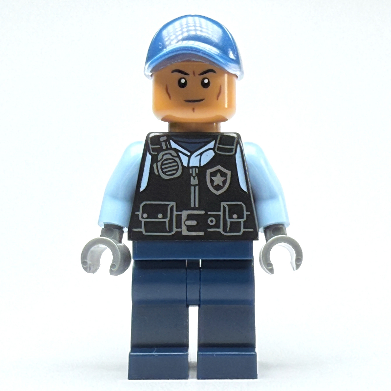 Garde de sécurité, gilet noir, jambes bleu foncé (Security Guard, Black Vest, Dark Blue Legs)