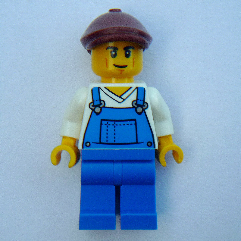 Fermier, salopette bleue, casquette brun rougeâtre (Farmer, Blue Overall, Reddish Brown Cap)