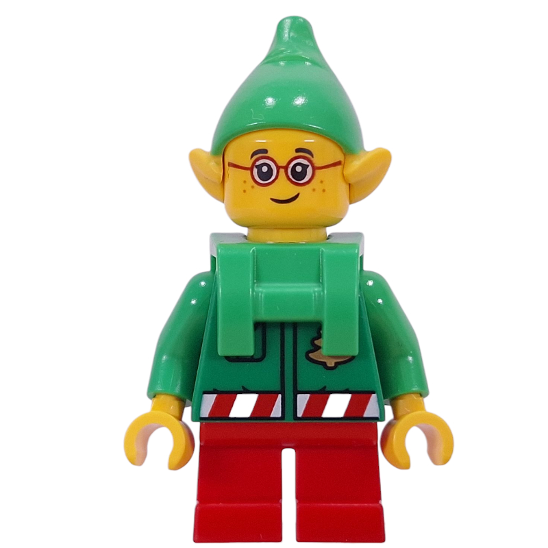 Elf - torse vert vif, jambes rouges, chapeau vert vif, sac à dos (Elf - Bright Green Torso, Red Legs, Bright Green Hat, Backpack)