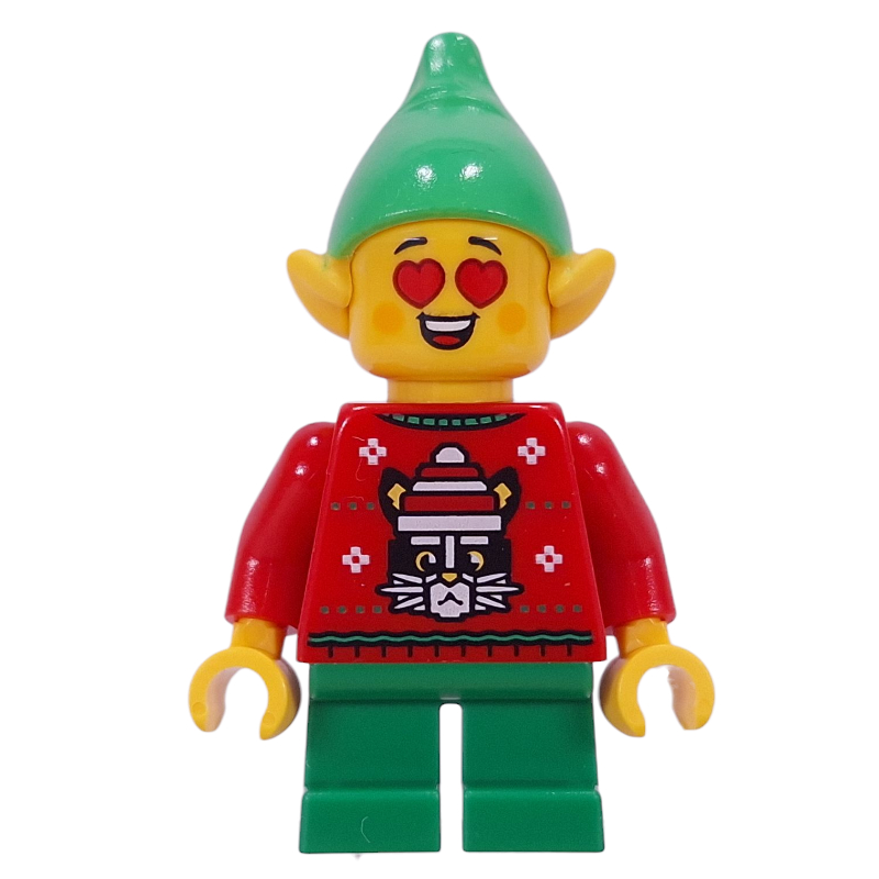 Elfe - jambes rouges, jambes vertes, chapeau vert vif, cœurs pour les yeux (Elf - Red, Green Legs, Bright Green Hat, Hearts for Eyes)