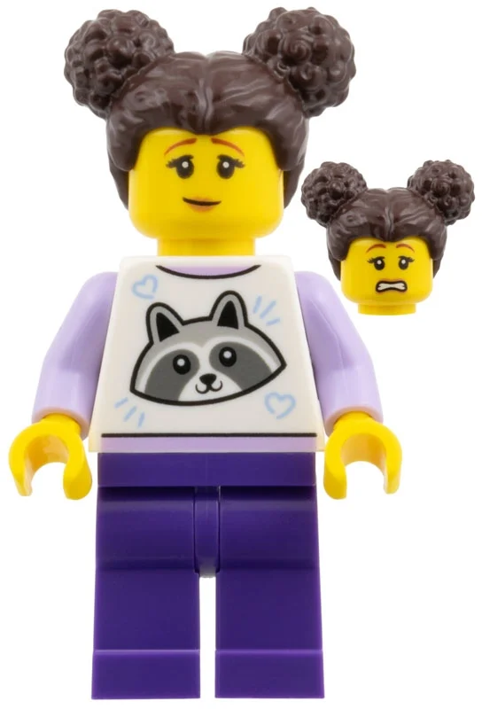 Torse blanc, jambes violet foncé, cheveux brun foncé (White Torso, Dark Purple Legs, Dark Brown Hair)