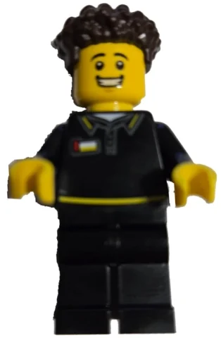 Employé du magasin, tenue noire, pas de logo LEGO, cheveux brun foncé (Store Employee, Black Suit, No LEGO Logo, Dark Brown Hair)