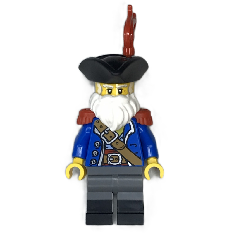 Pirate capitaine ogel, torse bleu, jambes gris bleuté foncé, épaulettes rouges, barbe, chapeau noir (Pirate Captain Ogel, Blue Torso, Dark Bluish Grey Legs, Red Epaulets, Beard, Black Hat)