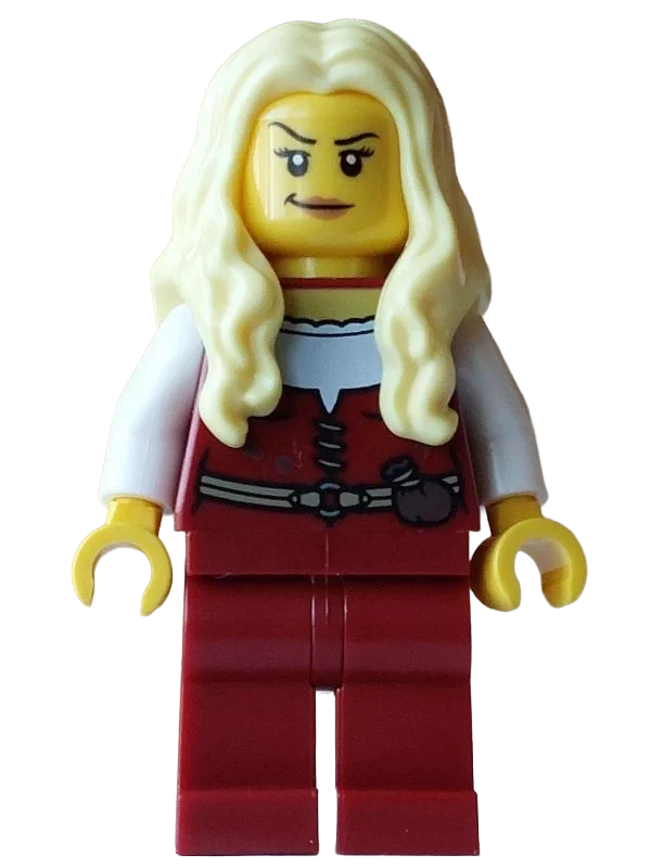 Pirate, femme, torse rouge foncé, jambes, cheveux jaune clair vif (Pirate, Woman, Dark Red Torso, Legs, Bright Light Yellow Hair)