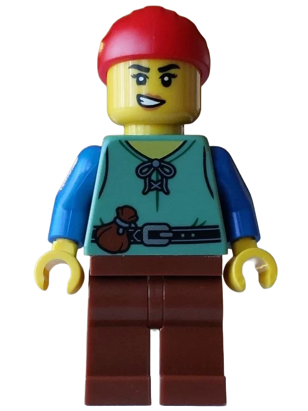 Pirate, femme, torse vert sable, jambes brun rougeâtre, bandana rouge (Pirate, Woman, Sand Green Torso, Reddish Brown Legs, Red Bandana)