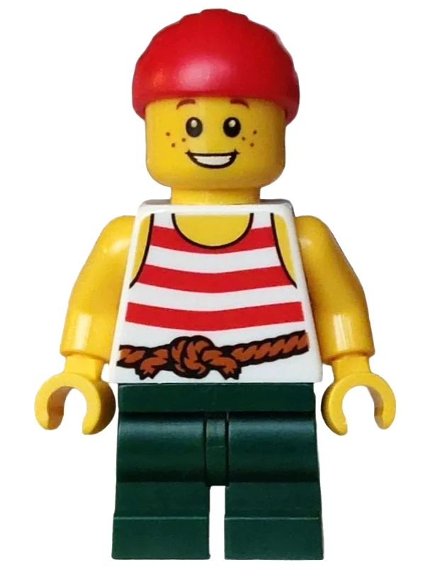 Pirate, garçon, torse blanc, jambes vert foncé, bandana rouge (Pirate, Boy, White Torso, Dark Green Legs, Red Bandana)