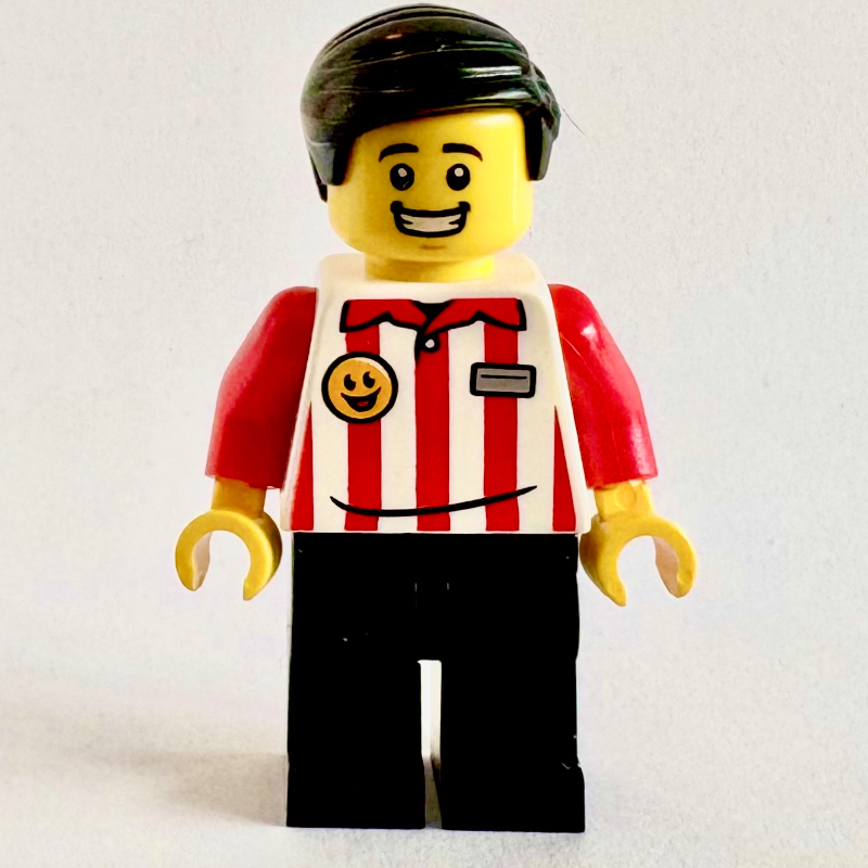 Vendeur de popcorn, torse blanc et rouge, jambes noires, cheveux noirs (Popcorn Seller, White/Red Torso, Black Legs, Black Hair)