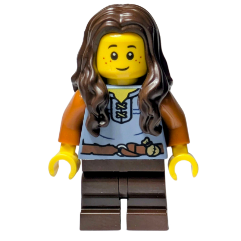 Fille, torse bleu sable, jambes brun foncé, cheveux brun foncé (Girl, Sand Blue Torso, Dark Brown Legs, Dark Brown Hair)