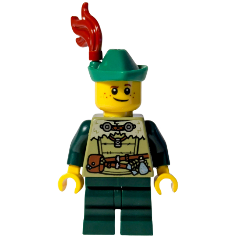 Elfe, torse vert olive, jambes moyennes vert foncé, chapeau vert (Elf, Olive Green Torso, Dark Green Medium Legs, Green Hat)