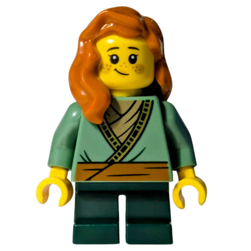 Elfe, torse vert sable, jambes vert foncé, cheveux orange foncé (Elf, Sand Green Torso, Dark Green Legs, Dark Orange Hair)