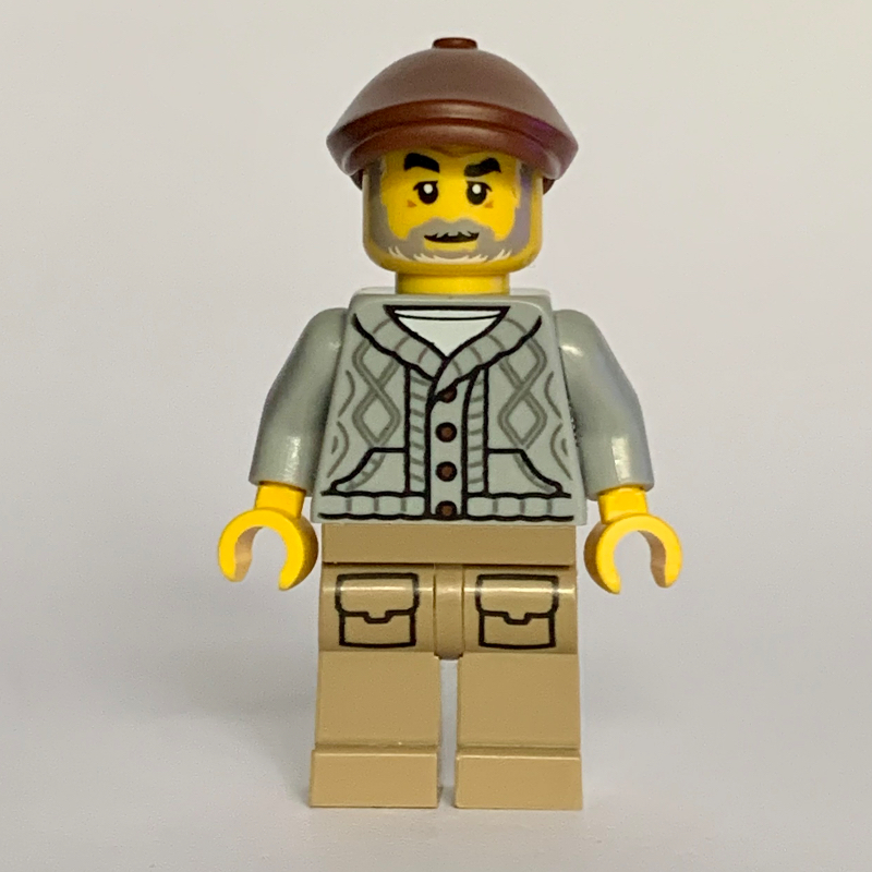Homme, vieux, torse gris bleuté clair, jambes beige foncées, casquette brun rougeâtre (Man, Old, Light Bluish Grey Torso, Dark Tan Legs, Reddish Brown Cap)