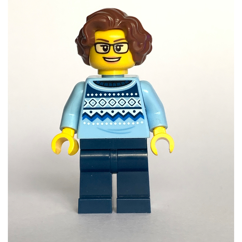 Femme, torse bleu clair vif, jambes bleu foncé, cheveux brun rougeâtre (Woman, Bright Light Blue Torso, Dark Blue Legs, Reddish Brown Hair)