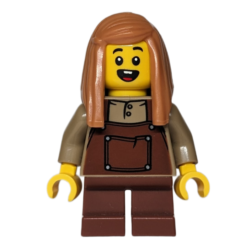 Enfant, torse beige foncé, tablier brun rougeâtre, cheveux nougat moyen (Kid, Dark Tan Torso, Reddish Brown Apron, Medium Nougat Hair)