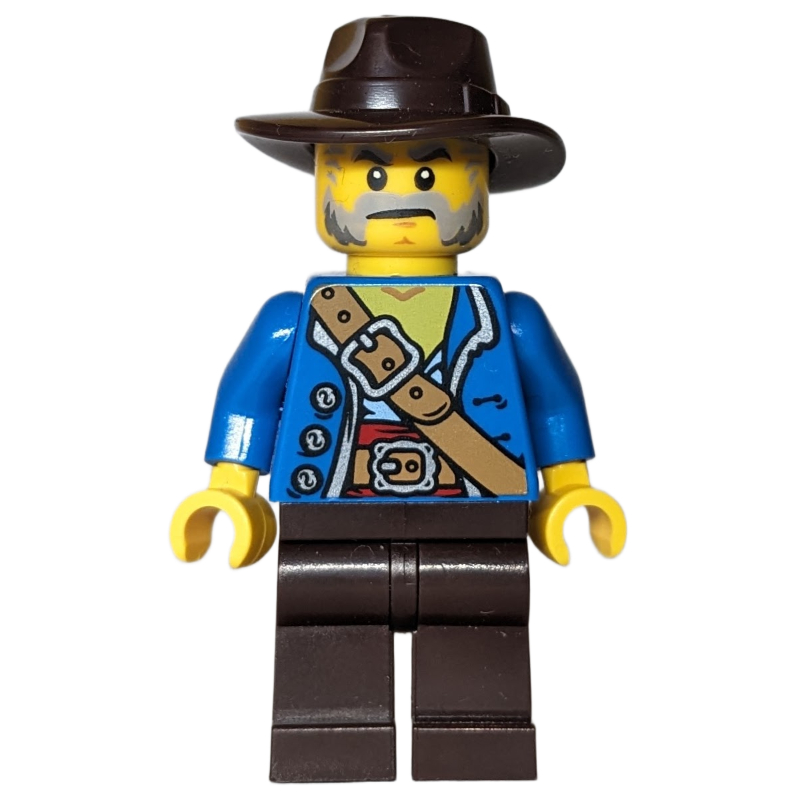 Pirate, torse bleu, jambes brun foncé, chapeau brun foncé (Pirate, Blue Torso, Dark Brown Legs, Dark Brown Hat)