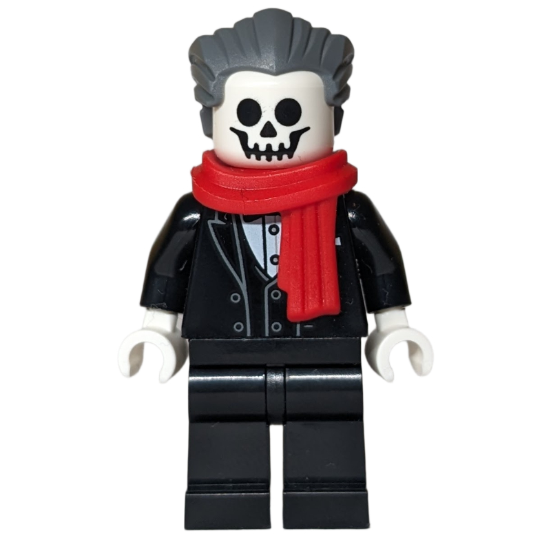 Squelette, tenue noire, écharpe rouge (Skeleton, Black Suit, Red Scarf)