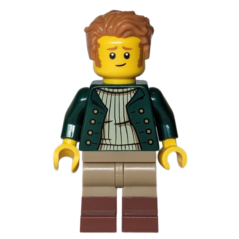 Homme, torse vert foncé, jambes beige foncées, cheveux nougat moyen (Man, Dark Green Torso, Dark Tan Legs, Medium Nougat Hair)