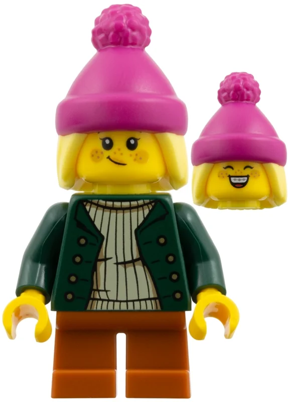 Enfant, torse vert foncé, jambes orange foncé, chapeau rose foncé (Kid, Dark Green Torso, Dark Orange Legs, Dark Pink Hat)