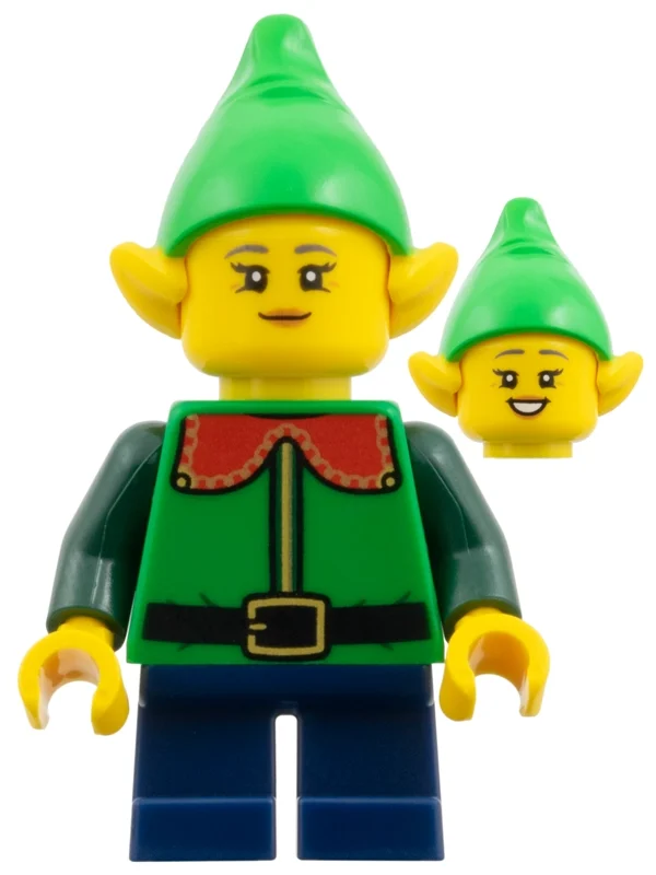 Elf - torse vert, jambes bleu foncé, chapeau vert vif (Elf - Green Torso, Dark Blue Legs, Bright Green Hat)