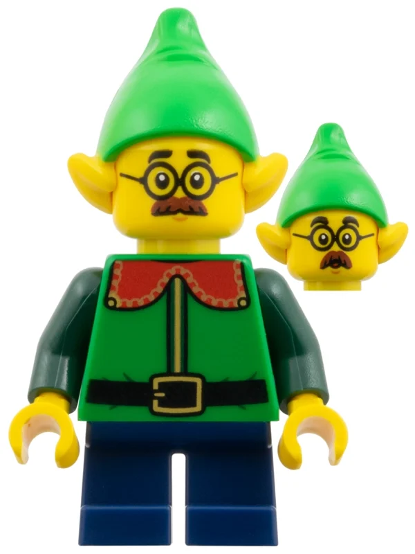 Elf - torse vert, jambes bleu foncé, chapeau vert vif, lunettes (Elf - Green Torso, Dark Blue Legs, Bright Green Hat, Glasses)
