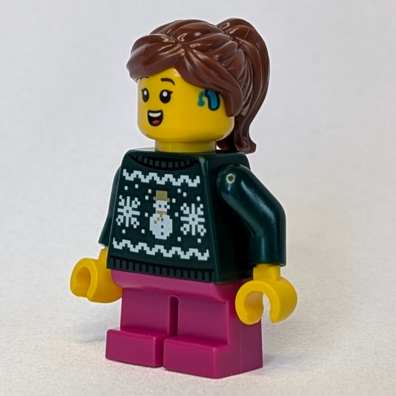 Enfant, torse vert foncé, jambes rose foncé, cheveux brun rougeâtre (Kid, Dark Green Torso, Dark Pink Legs, Reddish Brown Hair)