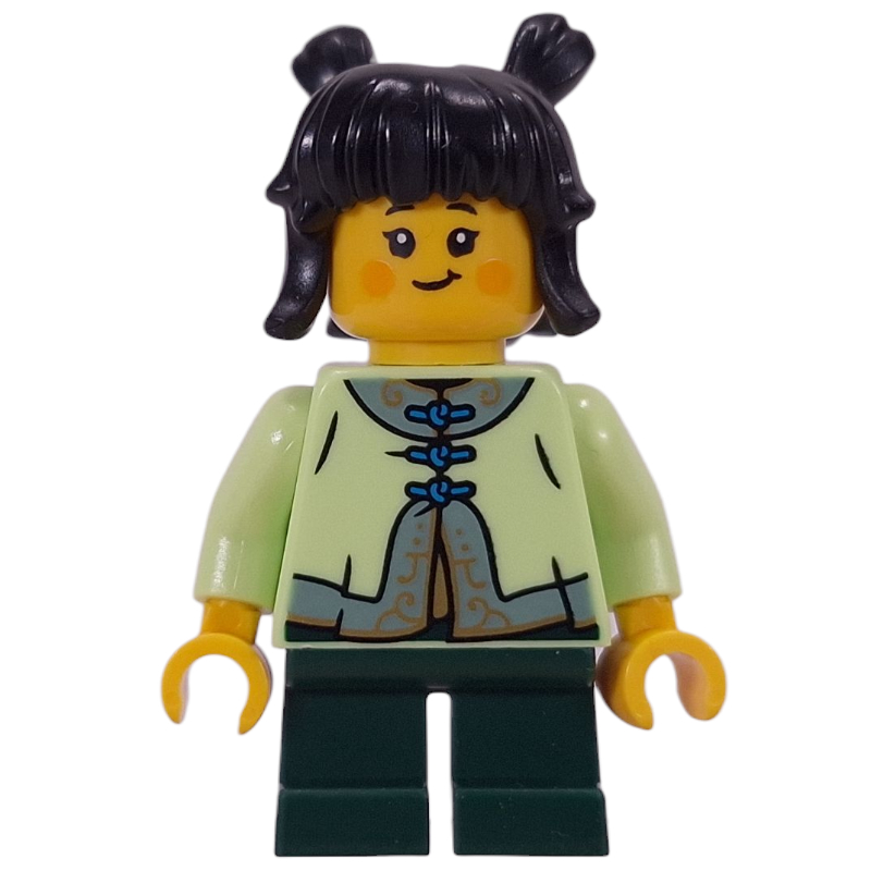 Enfant, torse vert jaunâtre, jambes vert foncé, cheveux noirs (Kid, Yellowish Green Torso, Dark Green Legs, Black Hair)