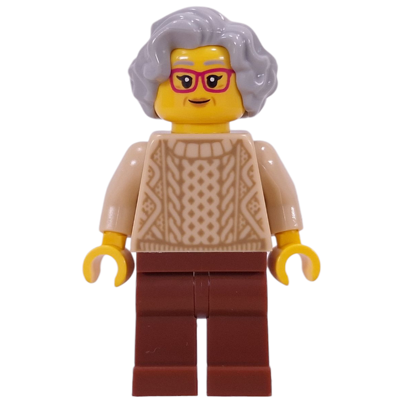 Grand-mère, torse beige, jambes brun rougeâtre, gris bleuté clair (Grandma, Tan Torso, Reddish Brown Legs, Light Bluish Grey)