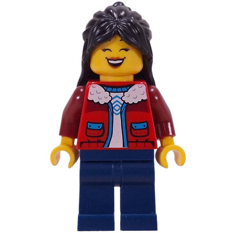 Maman, torse rouge, jambes bleu foncé, cheveux noirs (Mom, Red Torso, Dark Blue Legs, Black Hair)