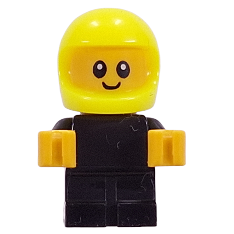 Bébé, pilote de course, corps noir, casque jaune éclatant (Baby, Racer, Black Body, Vibrant Yellow Helmet)