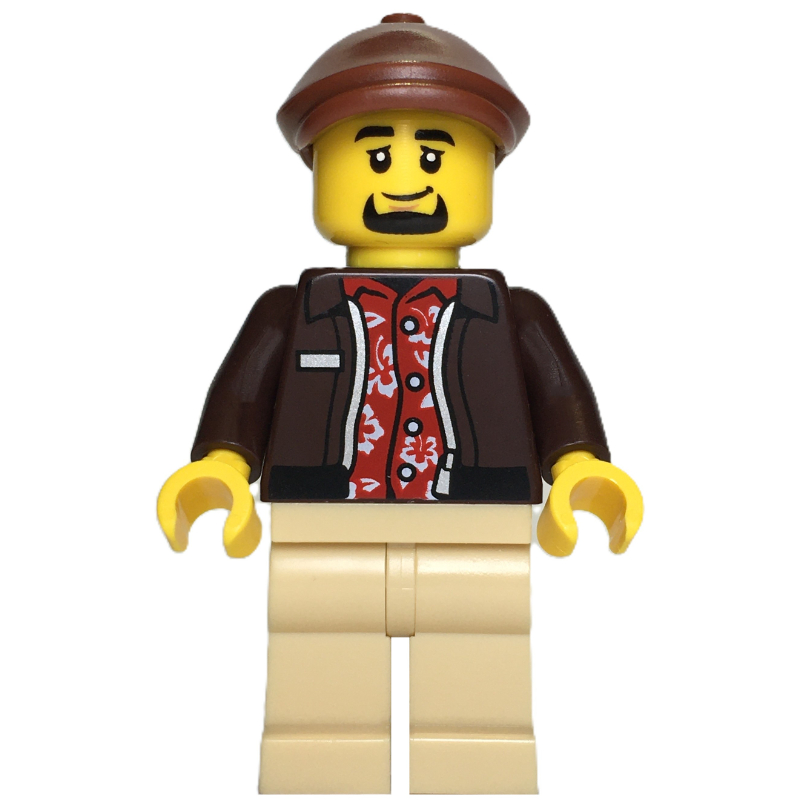 Chauffeur de taxi, veste brun foncé, jambes beiges, chapeau brun rougeâtre (Taxi Driver, Dark Brown Jacket, Tan Legs, Reddish Brown Hat)