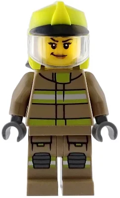 Pompier, costume de feu brun foncé, casque jaune vif, bouche fermée (Firefighter, Dark Tan Fire Suit, Vibrant Yellow Helmet, Closed Mouth)
