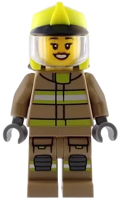 Pompier, tenue de pompier beige foncé, casque jaune éclatant, bouche ouverte (Firefighter, Dark Tan Fire Suit, Vibrant Yellow Helmet, Open Mouth)