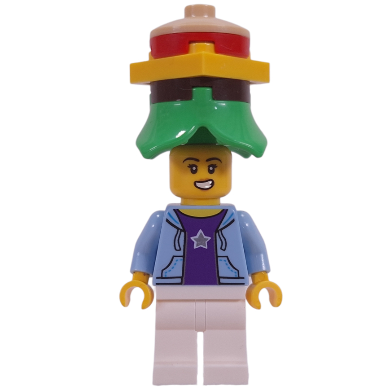 Torse bleu clair lumineux, jambes blanches, chapeau hamburger (Bright Light Blue Torso, White Legs, Hamburger Hat)