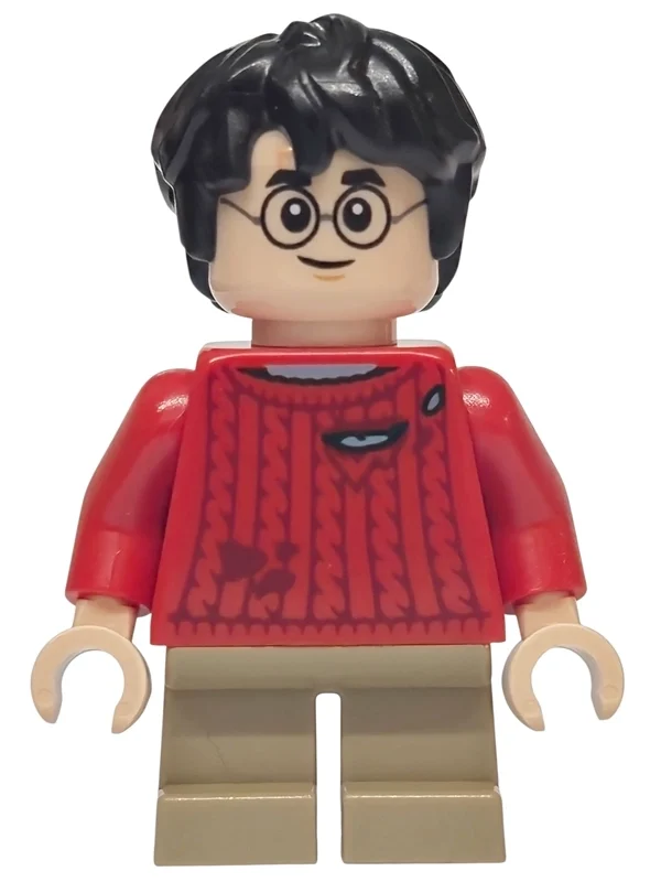 Harry Potter, chandail rouge avec des trous, courtes jambes beige foncé (Harry Potter, Red Sweater with Holes, Short Dark Tan Legs)