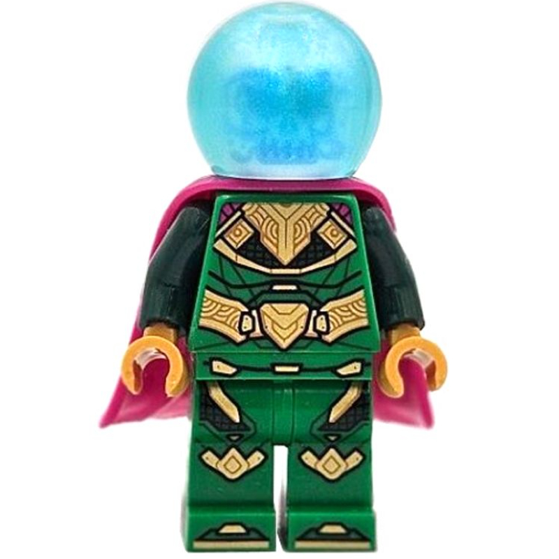 Mysterio, tenue verte, casque bleu clair transparent opalescent, cape en plastique (Mysterio, Green Outfit, Opal Trans-Light Blue Helmet, Plastic Cape)