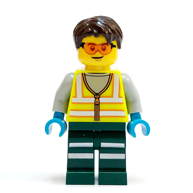 Technicien, torse jaune vif, jambes vert foncé, cheveux brun foncé (Technician, Vibrant Yellow Torso, Dark Green Legs, Dark Brown Hair)