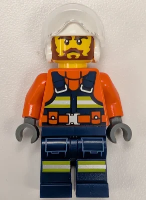 Sauveteur, torse brun rougeâtre, jambes bleu foncé, casque de pilote blanc, barbe (Lifeguard, Reddish Brown Torso, Dark Blue Legs, White Pilot Helmet, Beard)