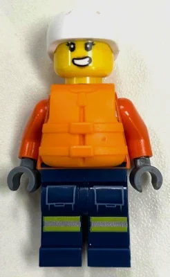 Sauveteur, torse brun rougeâtre, jambes bleu foncé, casque blanc, gilet de sauvetage (Lifeguard, Reddish Brown Torso, Dark Blue Legs, White Helmet, Life Vest)