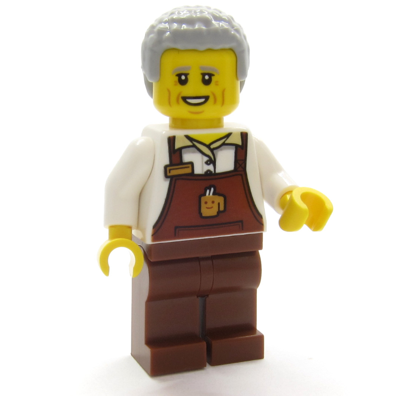 Barista, tablier brun rougeâtre, cheveux gris bleuté clair (Barista, Reddish Brown Apron, Light Bluish Grey Hair)