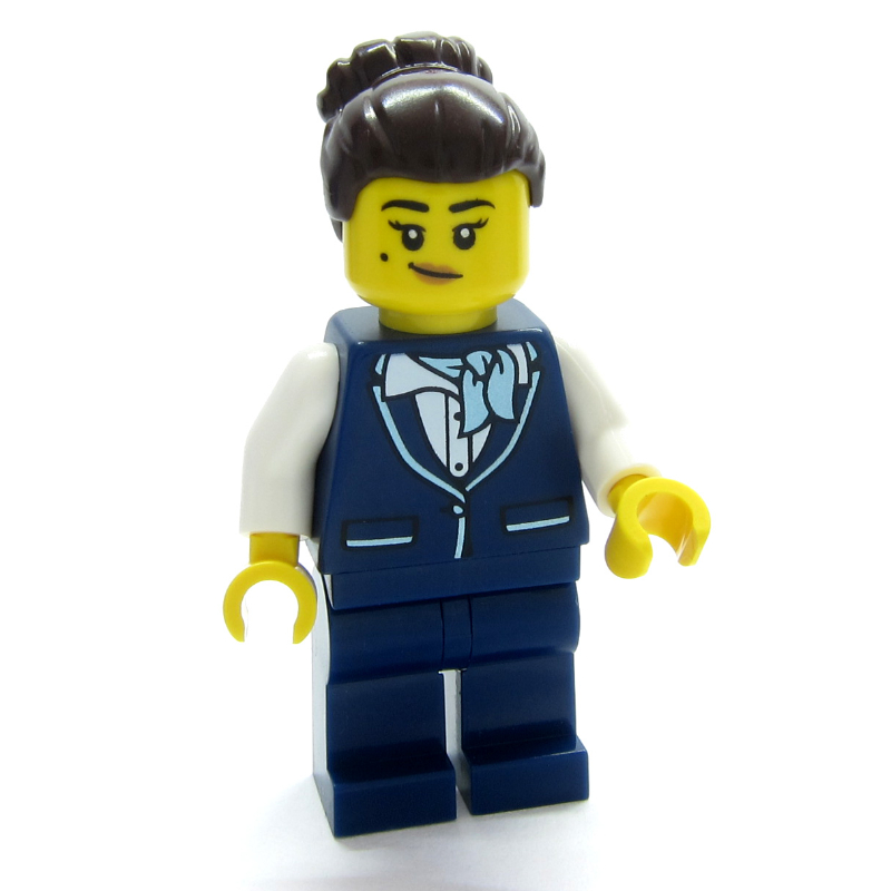 Hôtesse de l'air, tenue bleu foncé, cheveux brun foncé (Air Hostess, Dark Blue Suit, Dark Brown Hair)