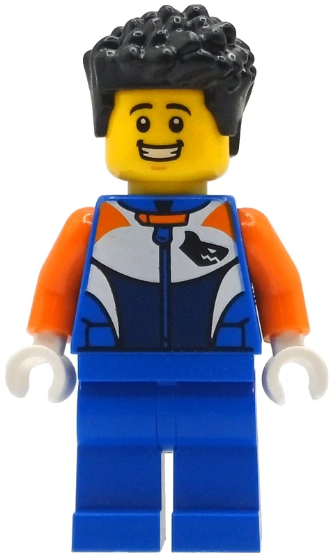 Pilote de course, tenue bleue, cheveux noirs (Race Driver, Blue Suit, Black Hair)