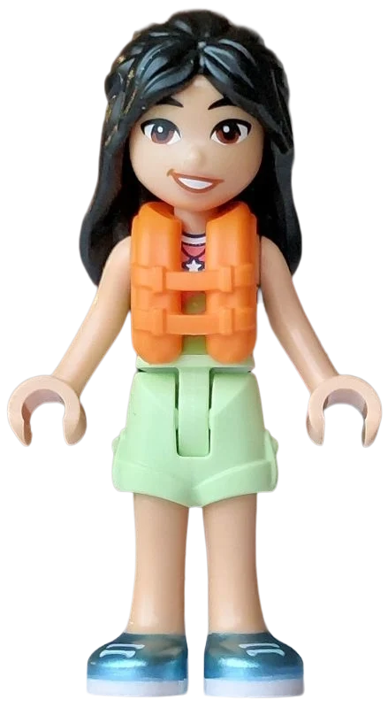 Liann, haut coloré, short vert jaunâtre, gilet de sauvetage, fleur (Liann, Colored Top, Yellowish Green Shorts, Life Vest, Flower)