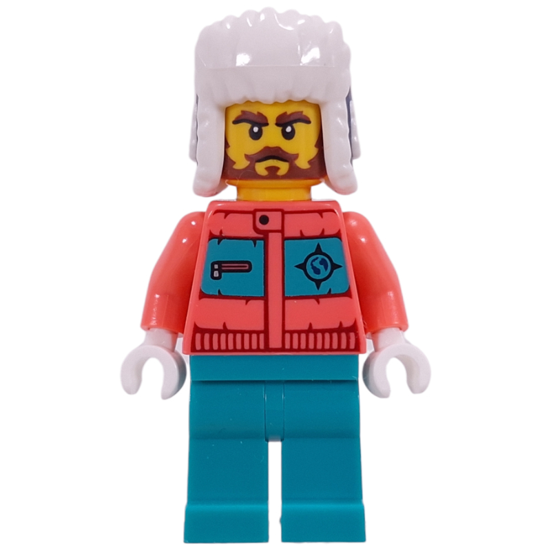 Explorateur arctique, torse corail, jambes turquoise foncé, ushanka bleu foncé (Arctic Explorer, Coral Torso, Dark Turquoise Legs, Dark Blue Ushanka)