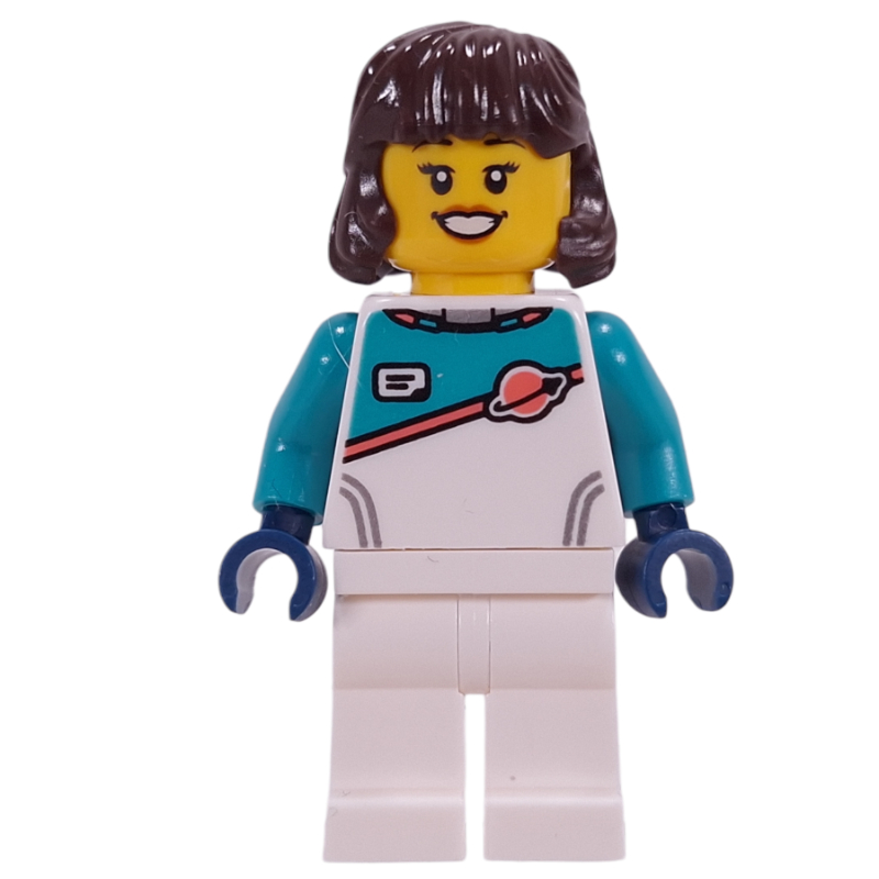 Astronaute, combinaison spatiale turquoise blanche/noire, cheveux brun foncé (Astronaut, White/Dark Turquoise Spacesuit, Dark Brown Hair)