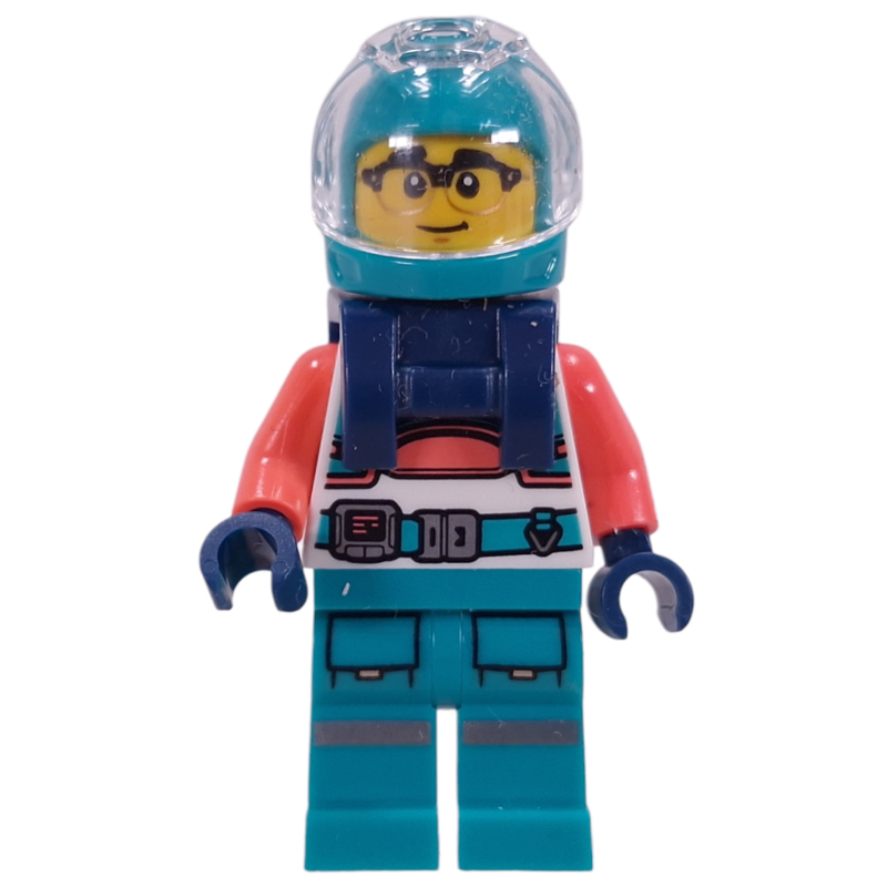 Astronaute, tenue blanche et corail, jambes turquoise foncé, casque, harnass bleu foncé (Astronaut, White/Coral Suit, Dark Turquoise Legs, Helmet, Dark Blue Harnass)