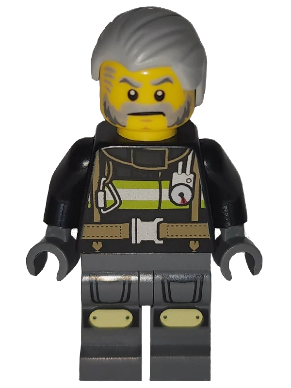 Sculpteur, costume de feu noir, jambes gris bleuté foncé, cheveux gris bleuté clair (Sculptor, Black Fire Suit, Dark Bluish grey Legs, Light Bluish Grey Hair)