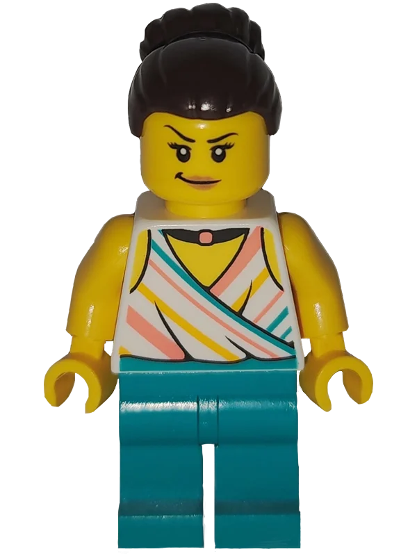 Professeur de ballerine, torse blanc, jambes turquoise foncé, cheveux brun foncé (Ballerina Teacher, White Torso, Dark Turquoise Legs, Dark Brown Hair)