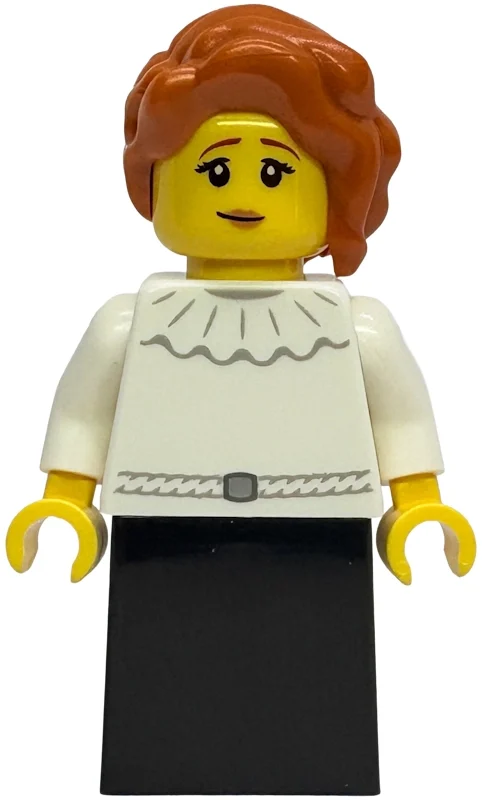 Dame, torse blanc, robe noire, cheveux orange foncé (Lady, White Torso, Black Dress, Dark Orange Hair)